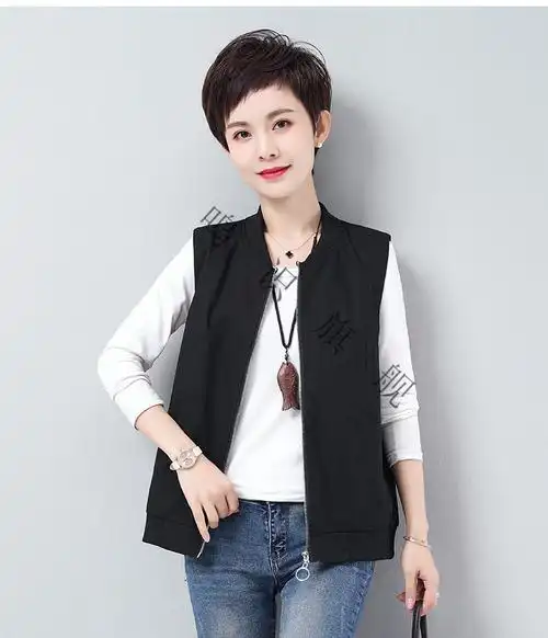 中年妇女马甲春秋休闲女短款中老年妈妈宽松坎肩背心马夹外套红色m