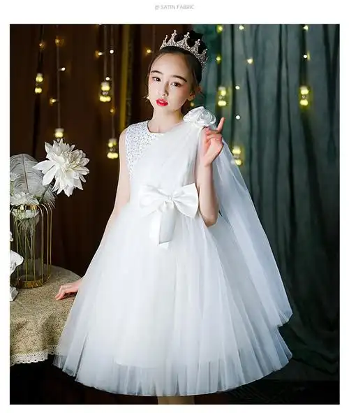 钢琴演出服女中学生礼服公主裙夏季婚礼走秀装主持人蓬蓬纱裙子白色长