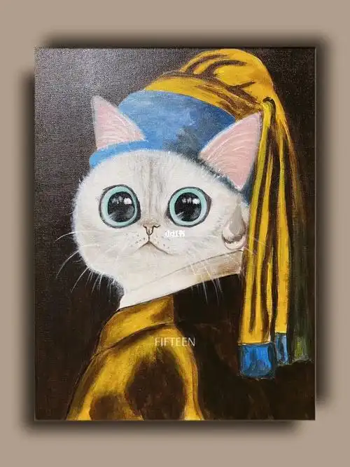 世界名猫戴珍珠耳环的少女