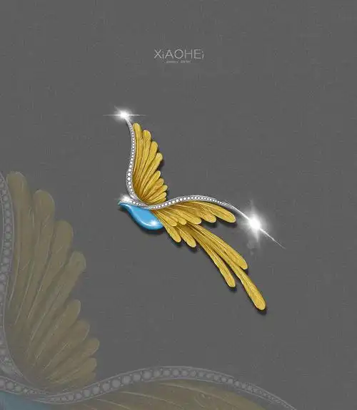 原创珠宝设计手绘～源自寿带鸟～珠宝胸针