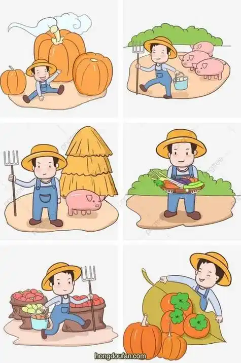 农民种地耕地扛锄头的农村人简笔画正在