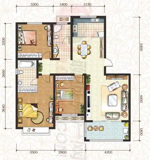 17#楼 三室两厅两卫户型