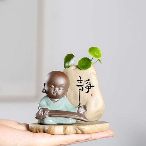 精品紫砂禅意小和尚小沙弥摆件哥窑琴棋书画茶摆设茶宠石静心摆件