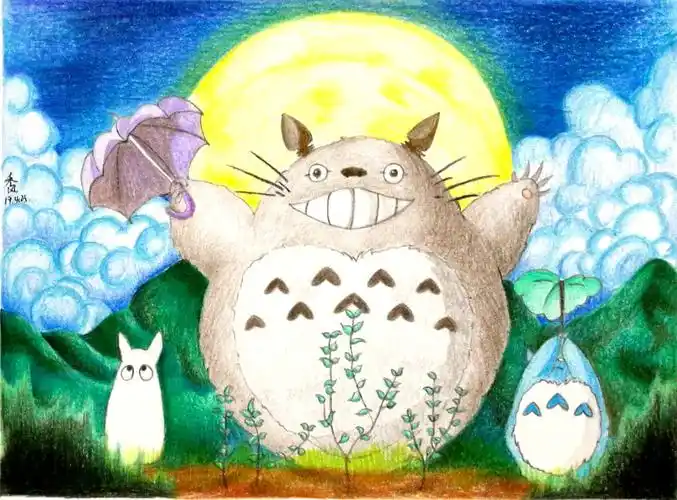 彩铅龙猫,借着月光,带来好运!