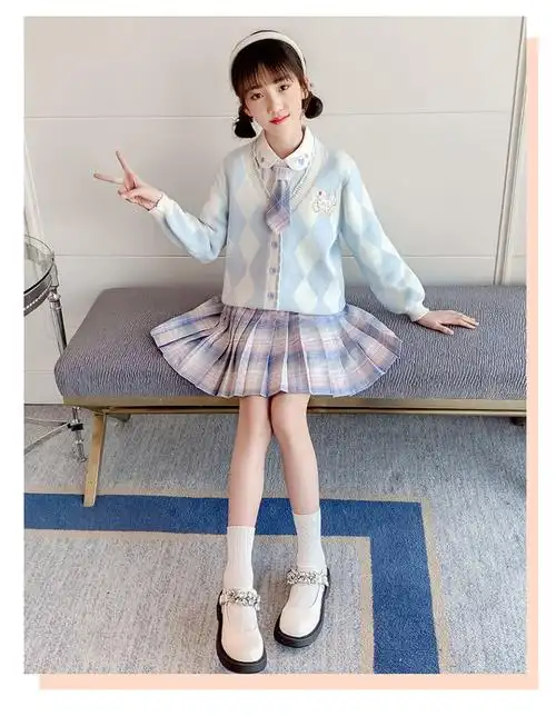 橦华 儿童jk学院风女装套装儿童女童衣服春季11岁女孩学生装9一12岁小