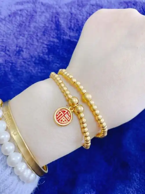 黄金古法金珠手链足金999手链手饰