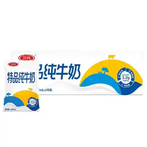 帝都三元特品纯牛奶227ml16袋箱三元经典品质
