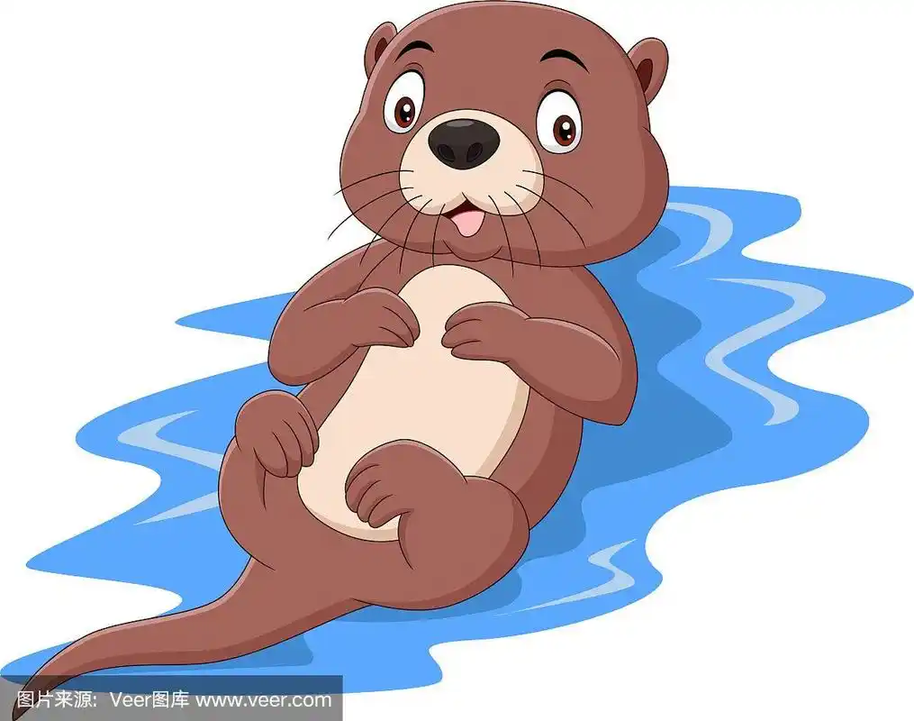 卡通滑稽水獭浮在水上