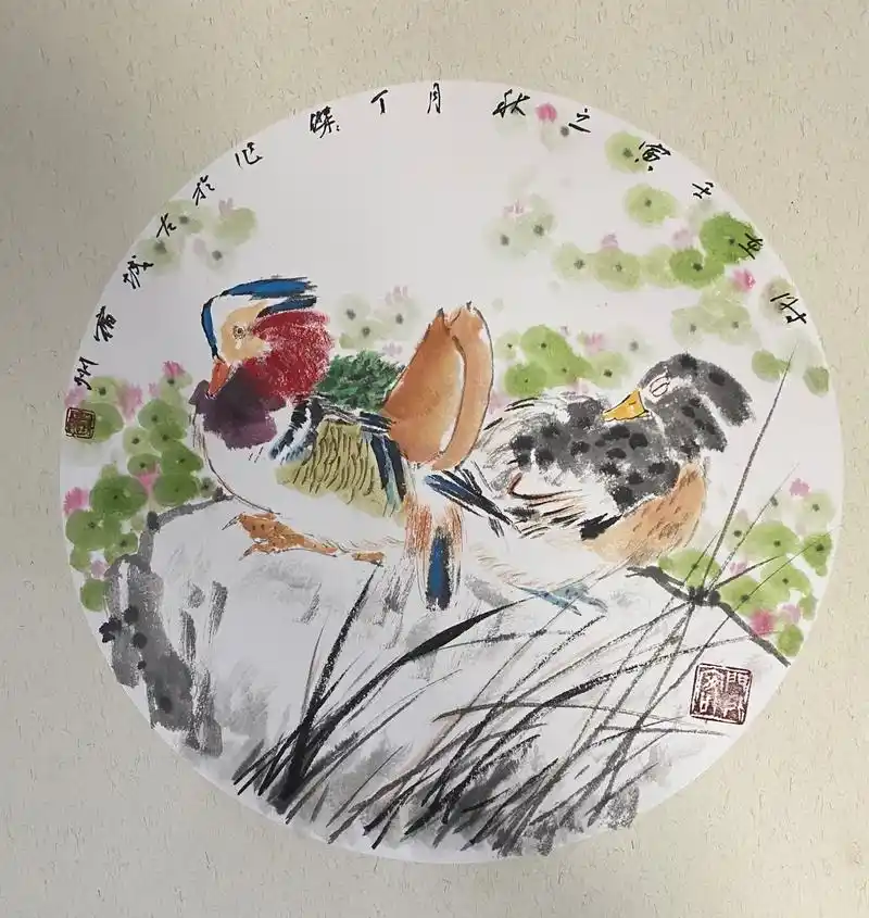 鸳鸯戏水成双对 #写意花鸟 #带你走进画里 #让喜欢的事成 - 抖音