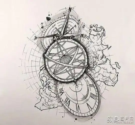 钟表纹身图案及手稿充满意义的欧美流行设计