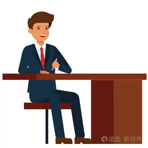 坐在办公室桌卡通平面向量图概念孤立的白色背景上的商人