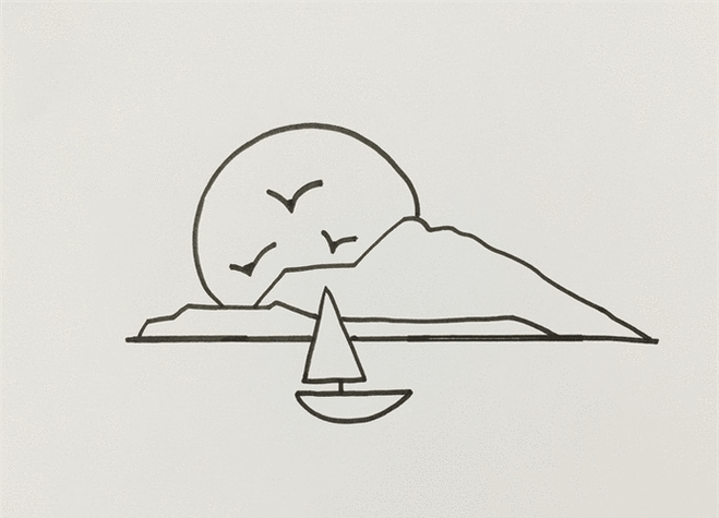 简单的夕阳简笔画