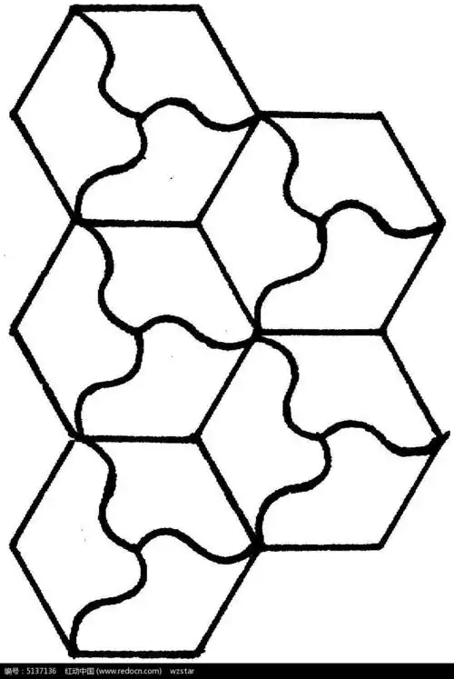 六边形内部波浪线切割组合图形