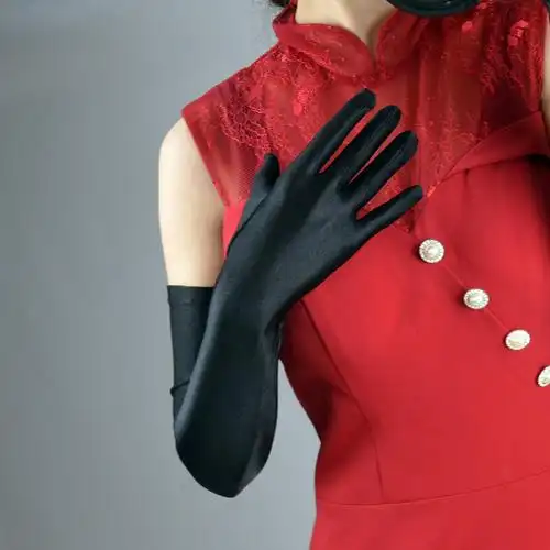 夏季冰丝防晒长手套女防紫外线超薄款珠光礼服天鹅绒骑行性感触屏