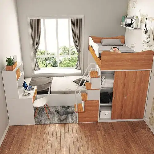 上下床错位儿童床交错式衣柜高低床双层床小户型上下铺子母床批发