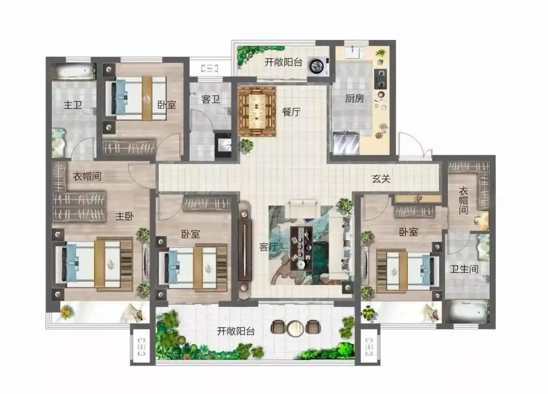 158平方四房两厅三卫双阳台户型!