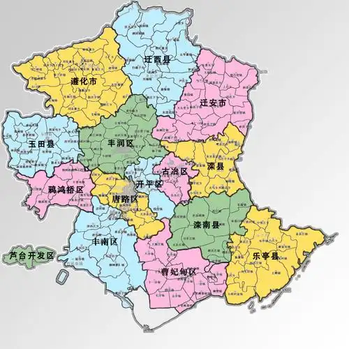 设想将丰润区,玉田县南部乡镇新设丰西区,路南区,路北区合并为开滦区