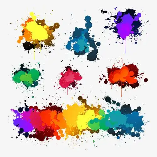 泼墨效果彩色水墨免扣效果元素设计