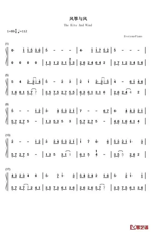 风筝与风钢琴简谱-数字双手-twins1