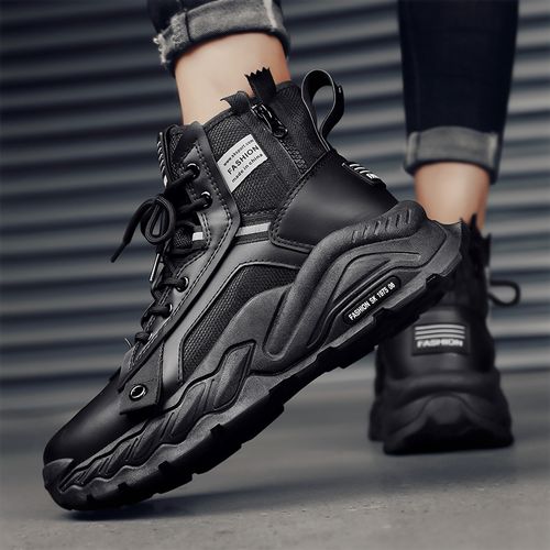 男鞋春季高帮老爹鞋男2022新款运动鞋男士工作上班防水内增高潮鞋