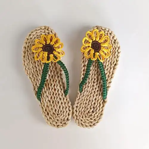 太阳花手工编织鞋子玉米皮编织草鞋创意家居休闲鞋夏季凉拖人字拖