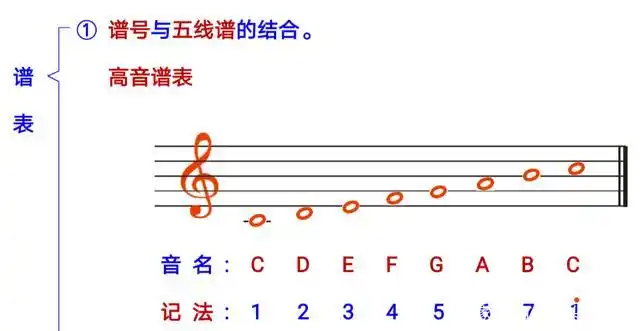 不同的谱表,所记录的音高位置也不同.
