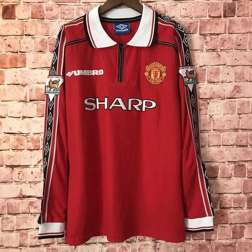 9899曼联主场长袖球衣7号贝克汉姆经典复古怀旧足球服比赛队服男 长袖