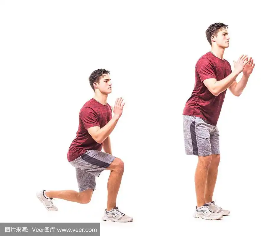 跳弓箭步,杰克.年轻人在做体育锻炼.