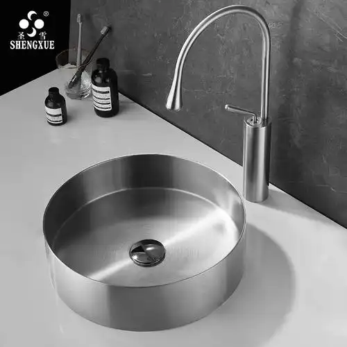 圣雪不锈钢薄边台上圆形洗手盆酒吧酒店民宿卫生间台上盆