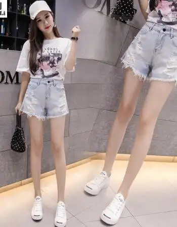 青少女女生初中生高中生学生社会女破洞牛仔短裤女夏装2018新款女孩高