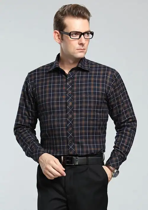 雅戈尔男士长袖衬衫 方领经典格纹加绒加厚直筒商务绅士免烫上衣 品牌