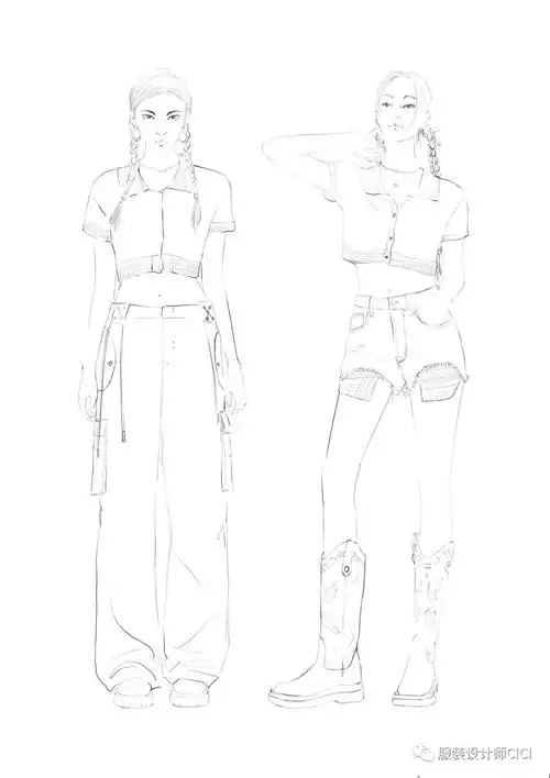 手绘 | 服装线稿与上色效果图