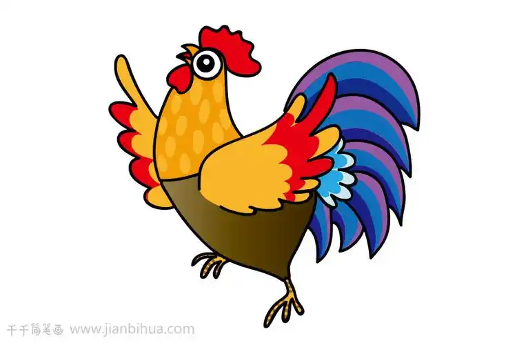 五颜六色的大公鸡简笔画