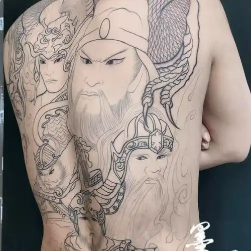 满背五虎将满背五虎将线条完成_纹身吧社区 - 纹身大咖