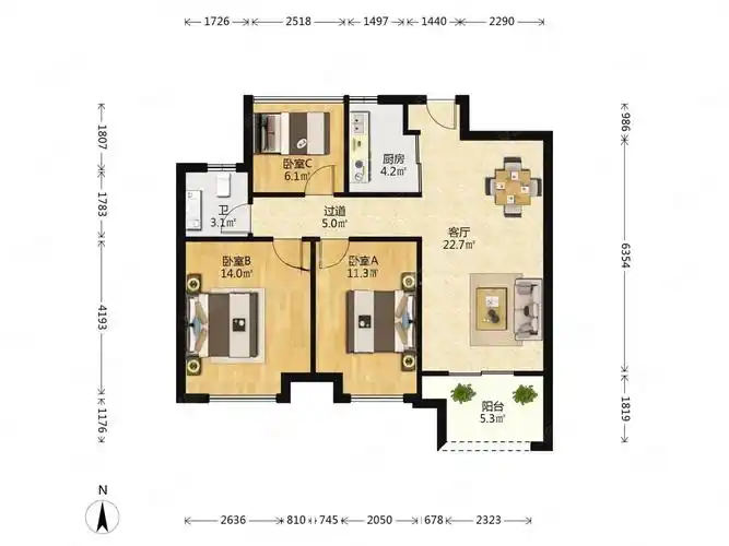 禹洲天玺二期户型方正三室两厅随时看房