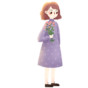 卡通可爱拿着一束花的女孩子卡通小清新拿着一盆花的女孩手绘拿着一束