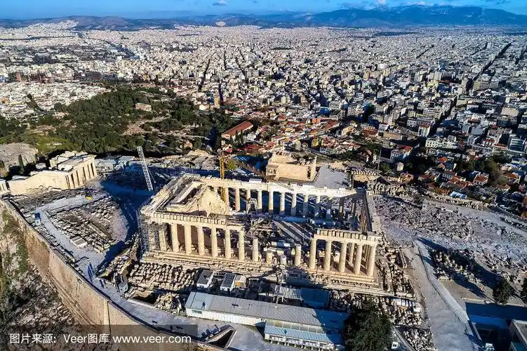 希腊雅典帕台农神庙和卫城的鸟瞰图