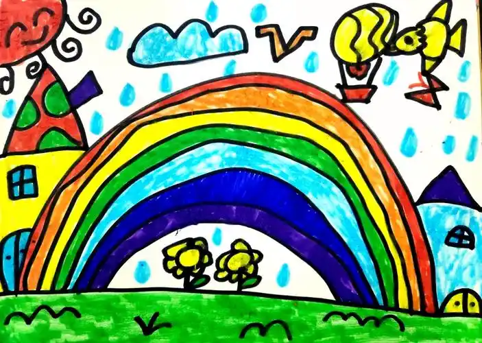 小学美术老师的幸福时刻,美术课堂作业(六)——《七彩飞虹》