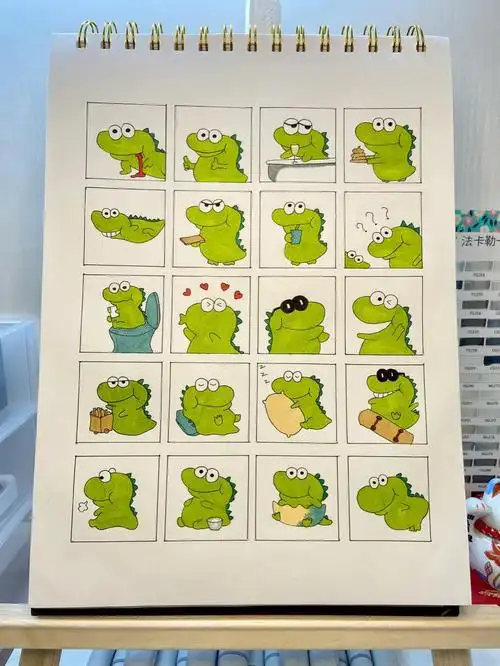 简笔画小鳄鱼格子画