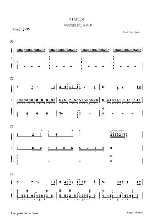 ninelie-甲铁城的卡巴内利ed双手简谱预览1