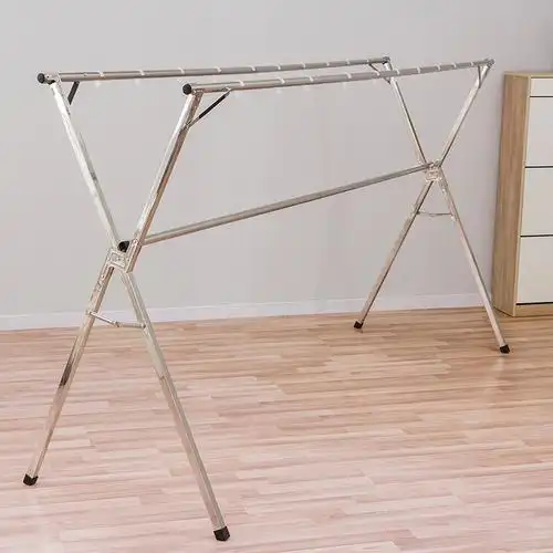 欧润哲不锈钢制x型伸缩三杆晒衣架24米大型落地室内阳台晒被架衣服