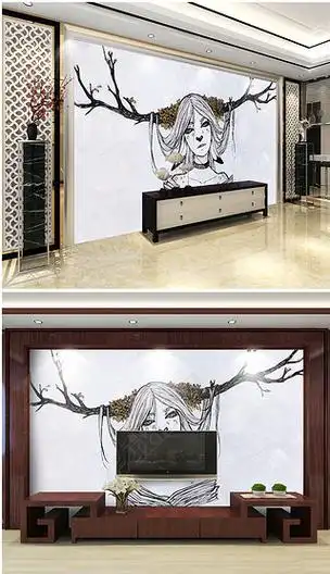 手绘鹿角女孩树枝