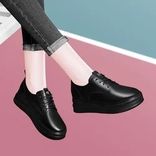 松糕鞋女厚底2020新款百搭女士内增高布洛克小皮鞋时尚真皮女鞋子