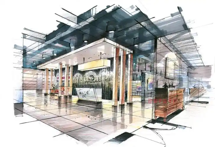 两点透视展厅入口接待空间设计表达