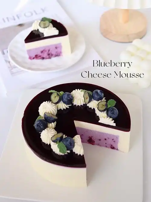 免烤箱蓝莓夹心芝士慕斯蛋糕08治愈系甜品
