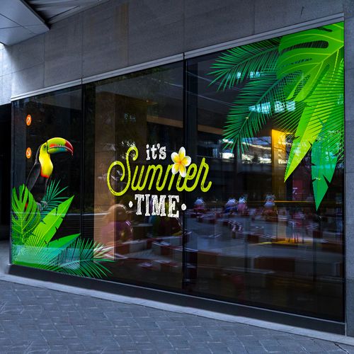 夏季新品商场橱窗玻璃门夏季装饰贴纸服装店铺布置装饰静电墙贴画