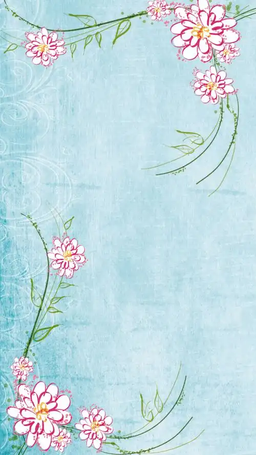 蓝色清新文艺插画花朵背景素材