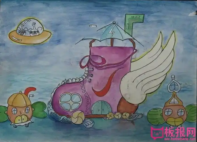 小学生科幻画获奖作品会飞的鞋