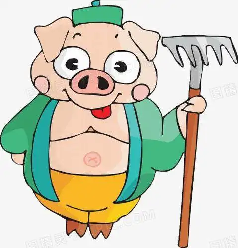 猪八戒行走彩色简笔画侧面