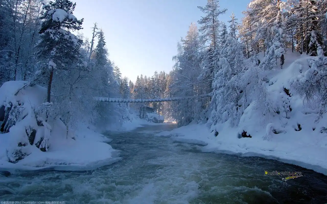 唯美冬季自然风光结冰的小河桌面壁纸第一辑